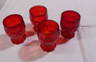 4 Antique Fenton Glass Ruby Red 1933 Thumbprint Dots & Panels 9 Oz Tumblers