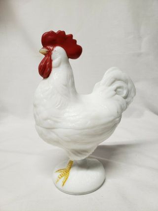 Vintage Milk Glass Westmoreland Standing Rooster Covered Candy Dish