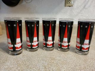 5 Vintage Libbey Holt Howard Santa Claus Drinking Glasses Christmas 6.  5 " Tall