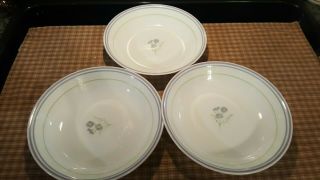 Corelle Star Flowers Coupe Soup Pasta Bowls 3x Blue Lavender Green Trim 8 1/2 "