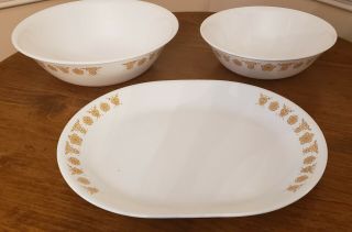 Vintage Corelle Butterfly Gold Platter And (2) Serving Bowls