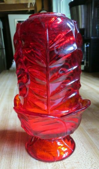 Vintage Ruby Red Viking Glass Fairy Light Candle Holder Lamp Votive Amberina