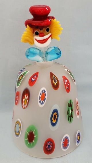 Murano Millefiori Glass Clown Bell With Red Hat And Blue Bow Tie
