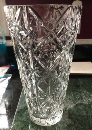 Vintage Val St Lambert Signed Clear Cut Vase 9.  5 Tall