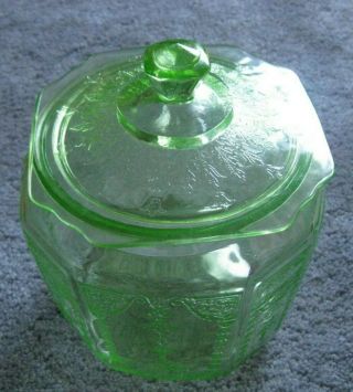 Vintage Hocking Green Depression Glass Princess Cookie Jar
