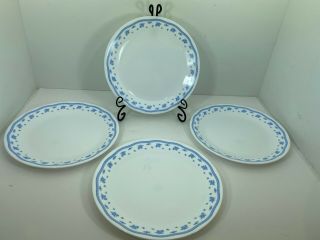 Vintage Set Of 4 Corelle Dinner Plates Morning Blue Flower - Very