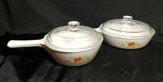 Set Of Two Corning Ware Range Top,  Oven Microwave Wildflower Design With Lids