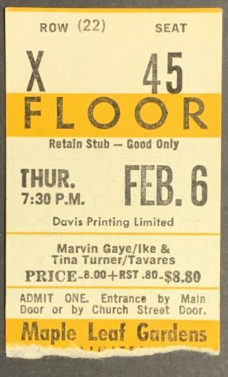 1975 Maple Leaf Gardens Marvin Gaye / Ike & Tina Turner / Tavares Concert Ticket