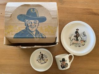 Vintage Hopalong Cassidy Bowl,  Plate,  And Cup With Display Box By W.  S.  George