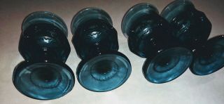 Vintage Indiana Glass Thumbprint Teal Blue Kings Crown Water Wine Juice Goblets 2