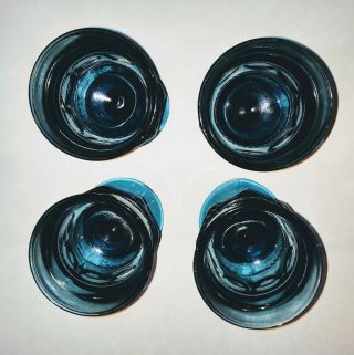 Vintage Indiana Glass Thumbprint Teal Blue Kings Crown Water Wine Juice Goblets 3