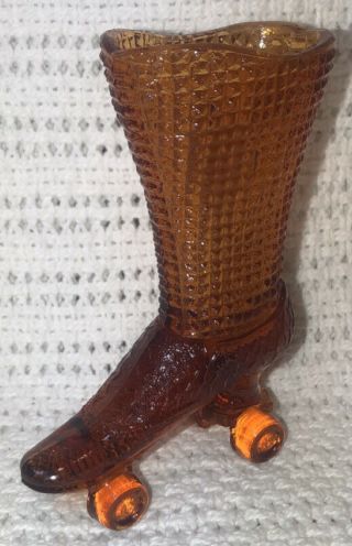 Vintage Fenton Hobnail Glass Amber Roller Skate Shoe Boot Toothpick Holder 4.  25 "