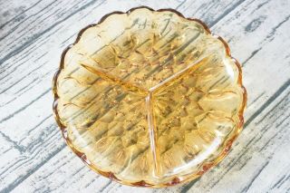 Vintage Yellow Depression Glass Scalloped Divided Relish Candy Nut Dish Bowl
