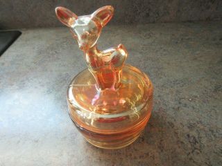 Vintage Jeanette Glass Deer Fawn Peach Luster Powder Box/trinket