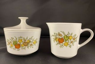 Vintage Centura By Corning Spice Of Life Creamer And Sugar Bowl