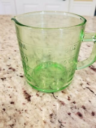 Vintage Hazel Atlas Depression Era Green Glass Measuring Cup 3.  5 "