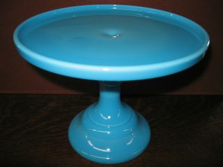 Blue Milk Glass Cake Serving Stand Plate Platter Pedestal Cupcake Tray / Wedding
