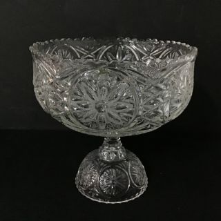 Crystal Trifle Serving Pedestal Bowl Floral Cut Pattern 309