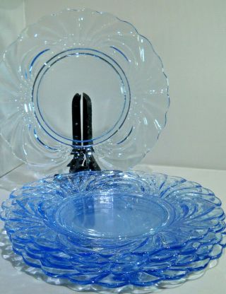 Vintage Cambridge Glass Caprice Moon Light Blue 5 Salad Plates