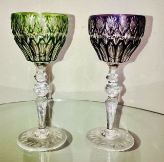 Vintage 2 Bohemian Czech Clear To Cut Crystal Wine Glasses Stemware