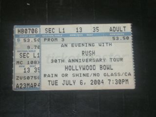Rush 2004 Concert Ticket Stub Hollywood Bowl R30 Tour Los Angeles