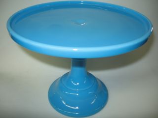 Blue Milk Glass Cake Serving Stand Plate Platter Pedestal Desert Tray / Wedding