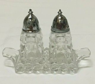 American Fostoria Salt And Pepper Shakers With Under Tray
