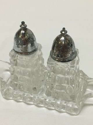 American Fostoria Salt and Pepper shakers with under tray 2