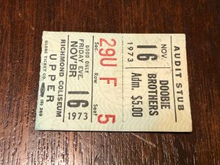 Doobie Brothers Concert Ticket Stub November 16 1973 Richmond Coliseum