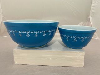 Vintage Pyrex Mixing Bowls Snowflake Blue 403 401 1972 - 1975 Garland