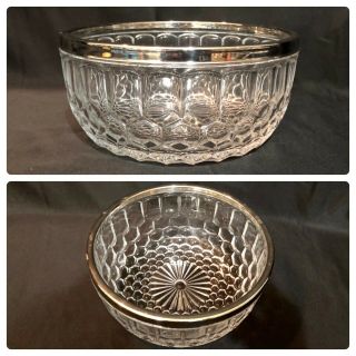Cut Glass Vintage Bowl Silver Rim Stamped England On Silver Honeycomb Design