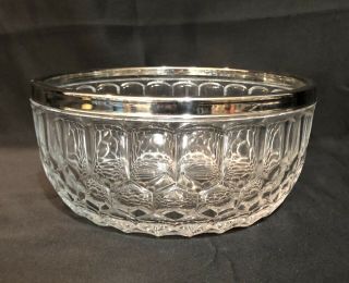 Cut Glass Vintage Bowl Silver Rim Stamped England On Silver Honeycomb Design 2
