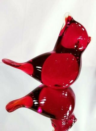 Viking Glass Cardinal Figurine Paperweight 5 Inches Red With Labels