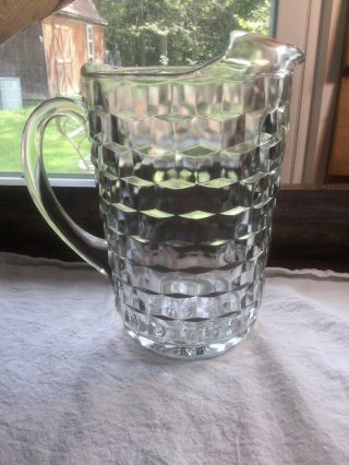 Vintage Fostoria American Leaded Crystal Cube Pattern Pitcher With Ice Lip