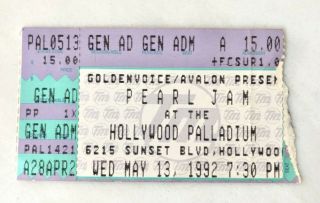 Pearl Jam Concert Ticket Stub 1992 Ten Tour Hollywood Palladium