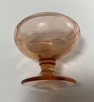 Pink Depression Glass Footed Candy Bowl Vanity Dish Lidded Etched Floral Design 3