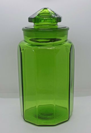 Le Smith Paneled Green Apothecary Jar / Canister | 12 "