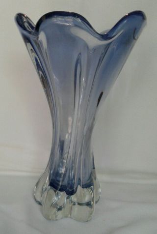 Murano (?) Blue/violet Heavy Clear Art Glass Vase