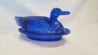 Vintage Westmoreland Cobalt Blue Duck On Nest Candy Dish