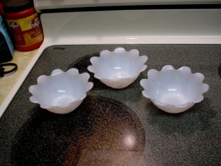Set Of 3 Fire King Light Blue Lotus Bowls