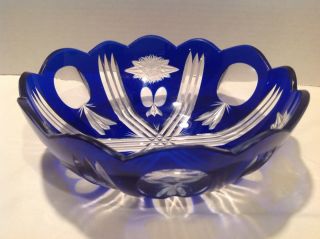 Vintage/antique Cobalt Blue Cut To Clear Glass Bowl Scalloped Rim