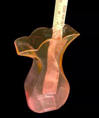 Vintage Iridescent Pink Fluted Tulip Style Art Glass Vase 9”