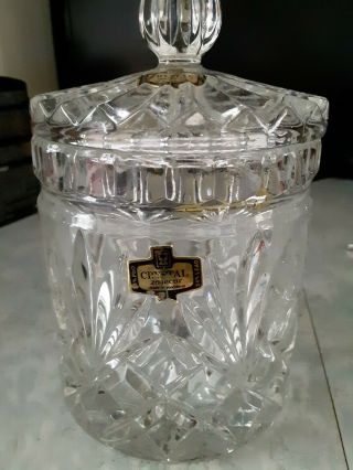 Vintage Heavy Lidded Crystal Biscuit Jar Made In Yugosalvia Zajecar.