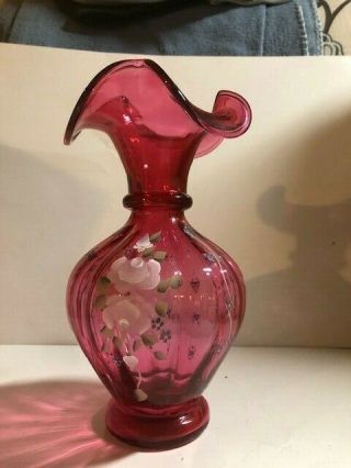 Fenton Cranberry Vase 8 5/8 " Tall