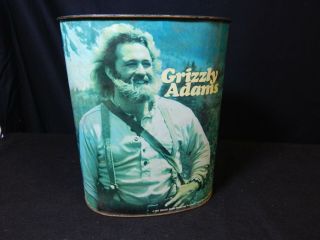 Vintage 1977 Cheinco Grizzly Adams Metal Trash Can Waste Bucket Pail