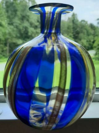 Look Cobalt Blue Swirl Glass Vase With Gold Flake Glitter Murano Glass?