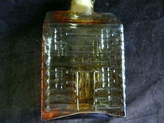 Vintage Pilgrim Amber Glass Log Cabin Jug Jar Bottle Amber Hand Blown Glass