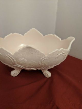 Vintage Jeannette Shell Pink Milk Glass Footed Lombardi Centerpiece Fruit Bowl