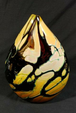Vintage Murano Style Glass Lollipop Vase Hand Blown Pontil Mark 6 Tall Black Tan