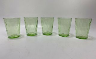 Set Of 5 Vintage Federal ? Glass Depression Green Raindrop Pattern Shot Glasses